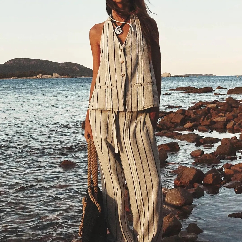 Free People Striped Jumpsuit in Cream and Black